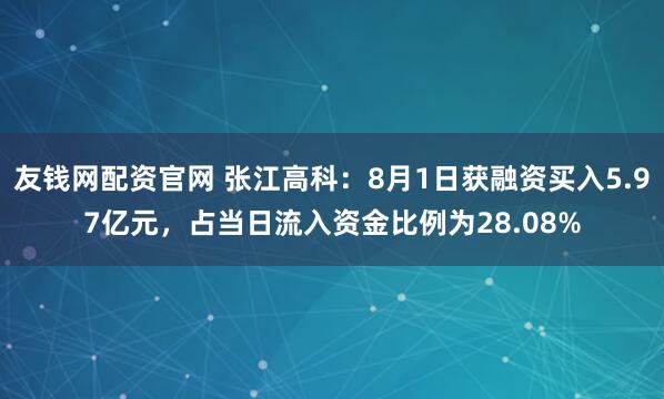 友钱网配资官网 张江高科：8月1日获融资买入5.97亿元，占当日流入资金比例为28.08%